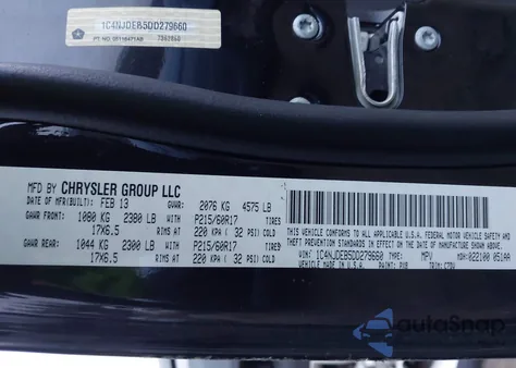 2013 Jeep Compass Latitude из США, поврежденный, VIN 1C4NJDEB5DD279660